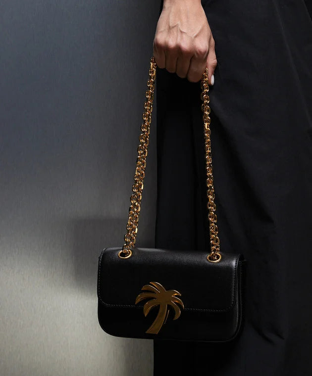 PALM ANGELS  Black Leather Palm Tree Shoulder Bag Veronique Luxury Collections