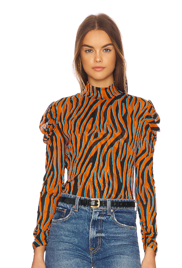 DIANE VON FURSTENBERG  Orange & Black Animal Patterned Top Veronique Luxury Collections