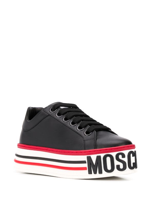 MOSCHINO MILANO  Black Leather Cassetta Trainers Veronique Luxury Collections
