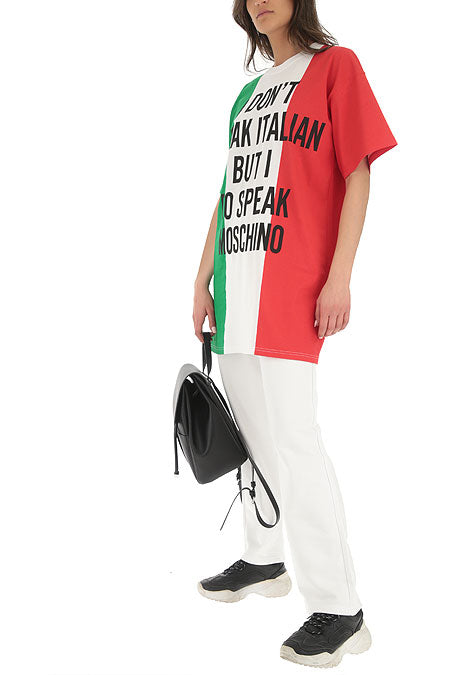 MOSCHINO COUTURE  Multicoloured Slogan T Shirt Dress Italian flag print oversized T-shirt Veronique Luxury Collections
