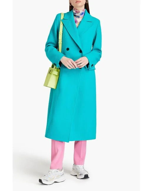 MSGM  Turquoise Thick Twill Wool Blend Trench Coat Veronique Luxury Collections