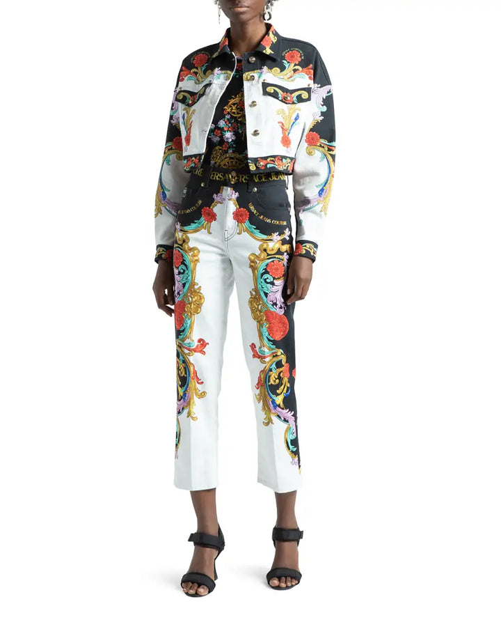 VERSACE JEANS COUTURE
Sun Flower Garland Print Denim Jacket In White Veronique Luxury Collections