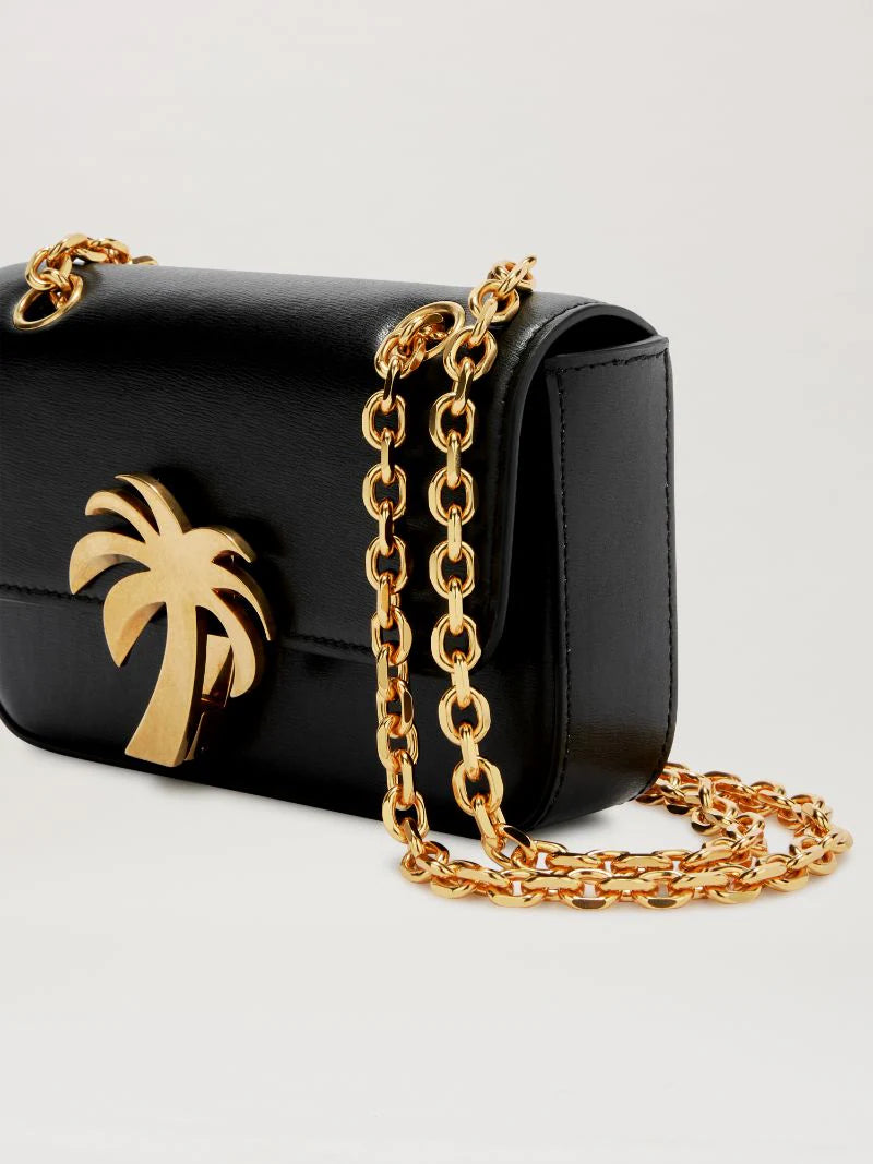 PALM ANGELS  Black Leather Palm Tree Shoulder Bag Veronique Luxury Collections