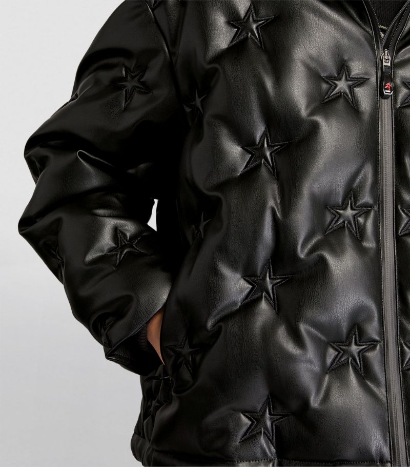 PERFECT MOMENT  Black Faux Leather Stars Jacket Veronique Luxury Collections