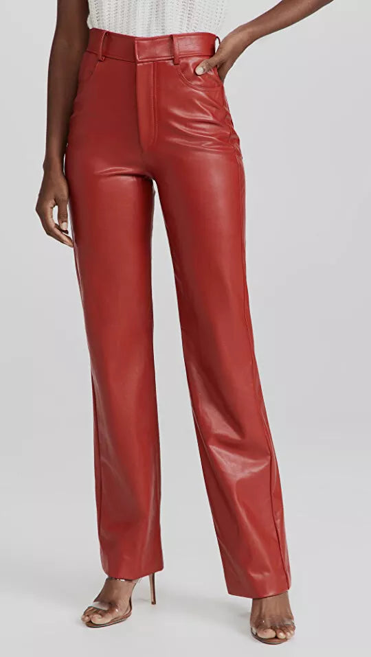 KITRI  Berry Faux Leather Trousers Veronique Luxury Collections