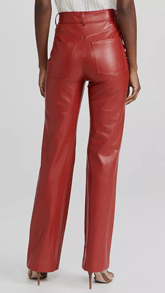 KITRI  Berry Faux Leather Trousers Veronique Luxury Collections