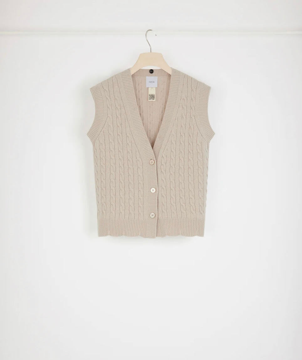 PATOU  Beige Merino Wool Cable Cardigan Veronique Luxury Collections