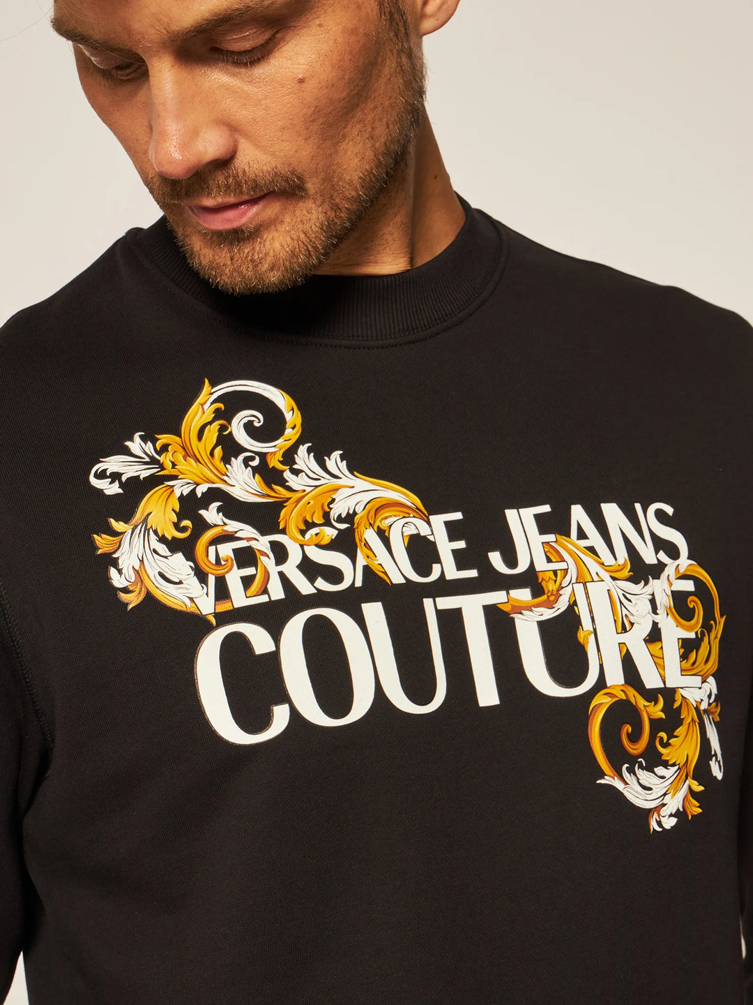 VERSACE JEANS COUTURE Black Baroque Print Sweatshirt Veronique Luxury Collections