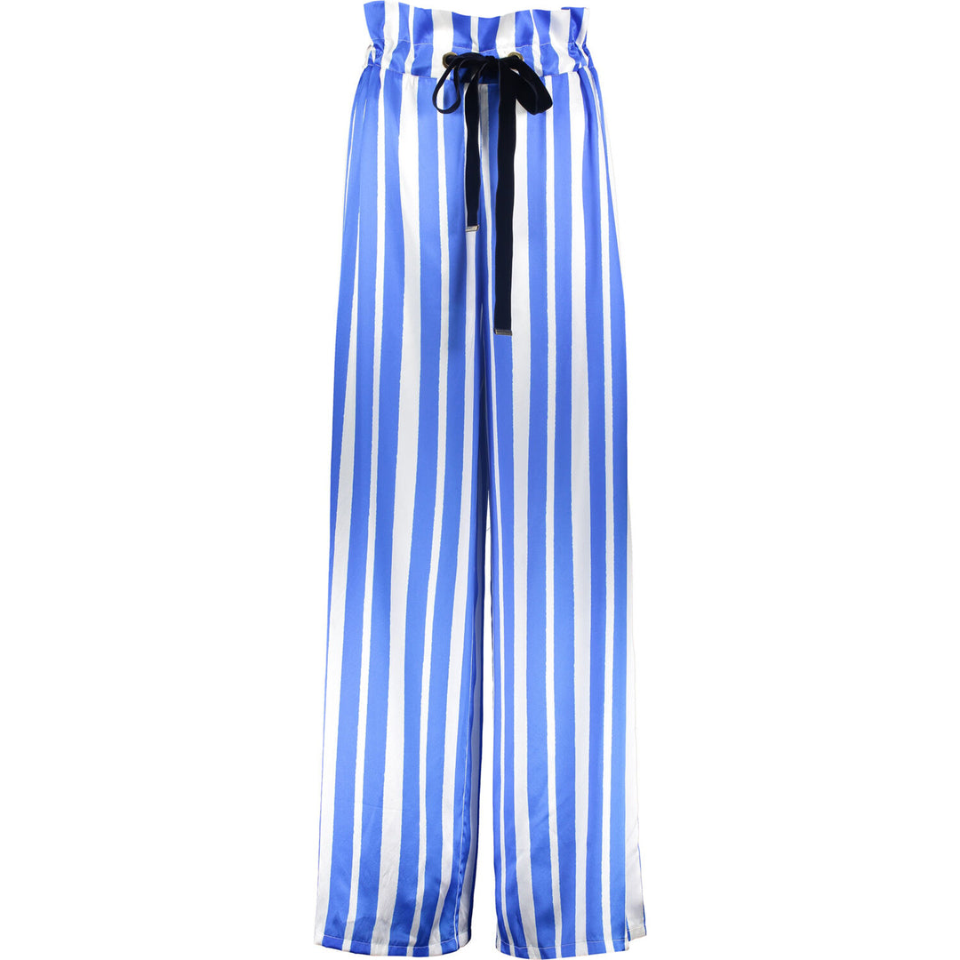 MOTHER OF PEARL  Blue & White Stripe Silk Wide Leg Flared Trousers
