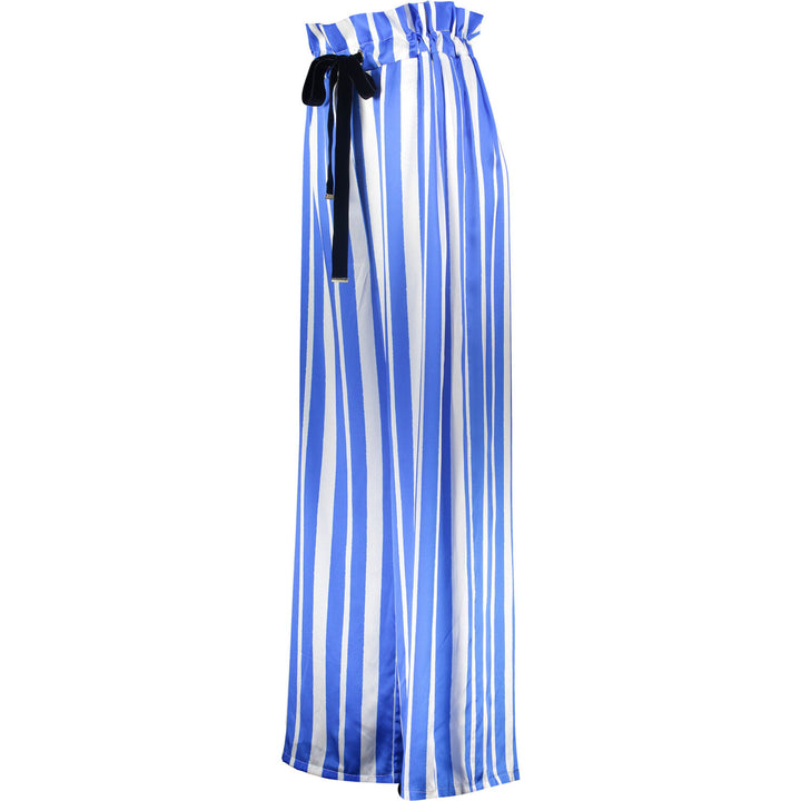 MOTHER OF PEARL  Blue & White Stripe Silk Wide Leg Flared Trousers