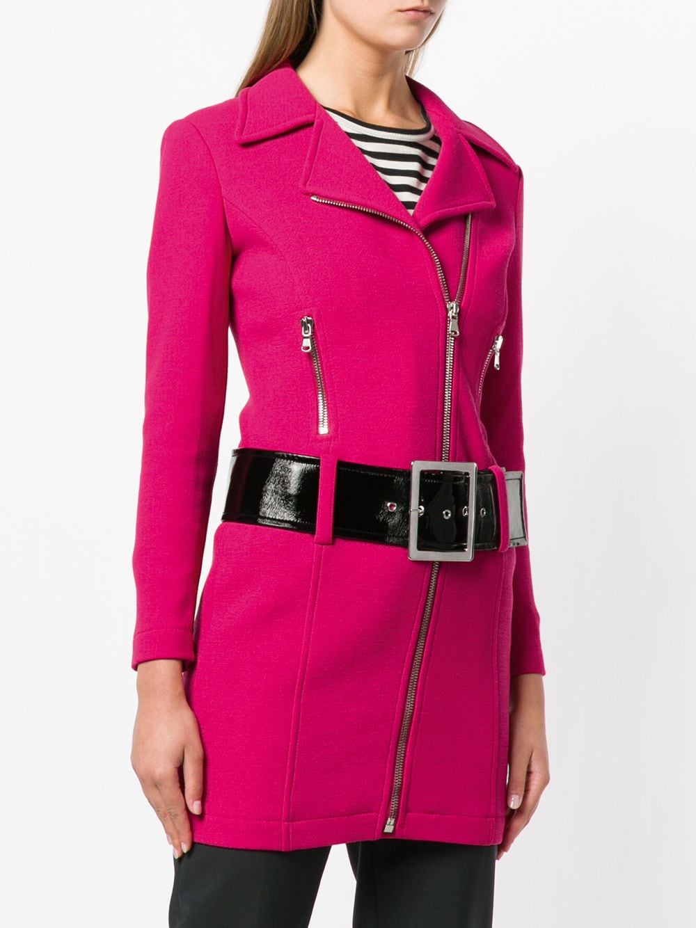 Moschino Long Belted Biker Jacket Veronique Luxury Collections