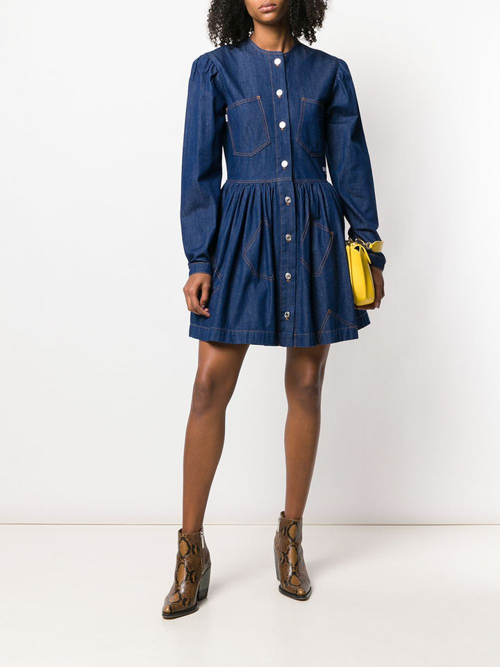 MSGM Embroidered Denim Shirt Dress Veronique Luxury Collections