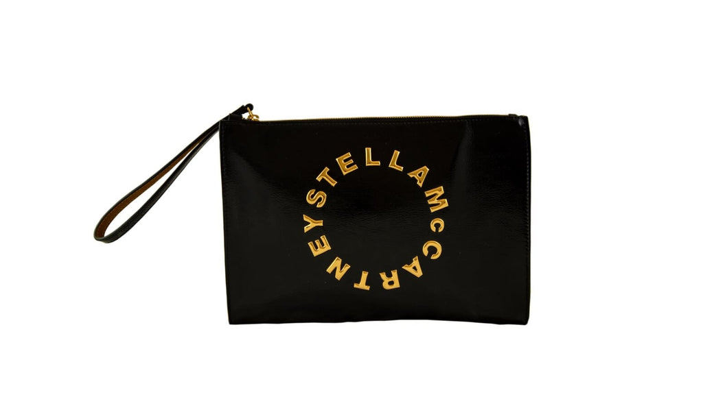 Stella Mccartney Black Patent Logo Clutch | Veronique Luxury