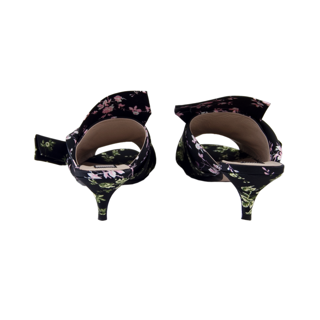 Floral Print Bow Mules Veronique Luxury Collections
