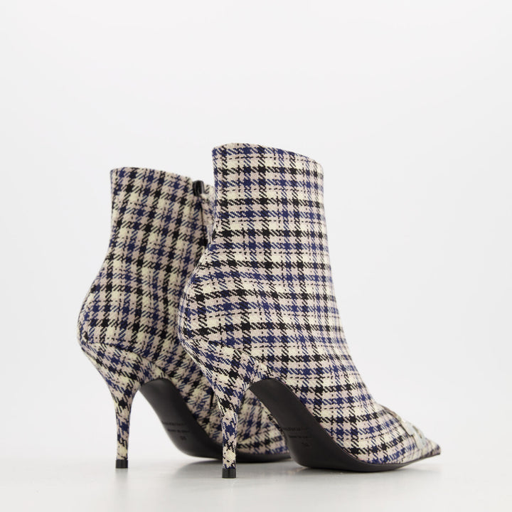 BALENCIAGA  Black & Navy Checked Heeled Ankle Boots Veronique Luxury Collections