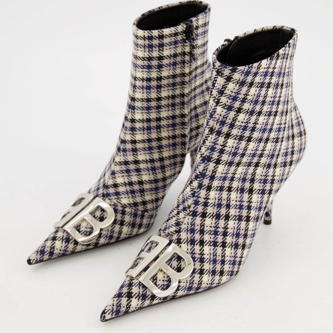 BALENCIAGA  Black & Navy Checked Heeled Ankle Boots Veronique Luxury Collections