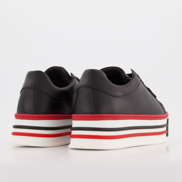 MOSCHINO MILANO  Black Leather Cassetta Trainers Veronique Luxury Collections
