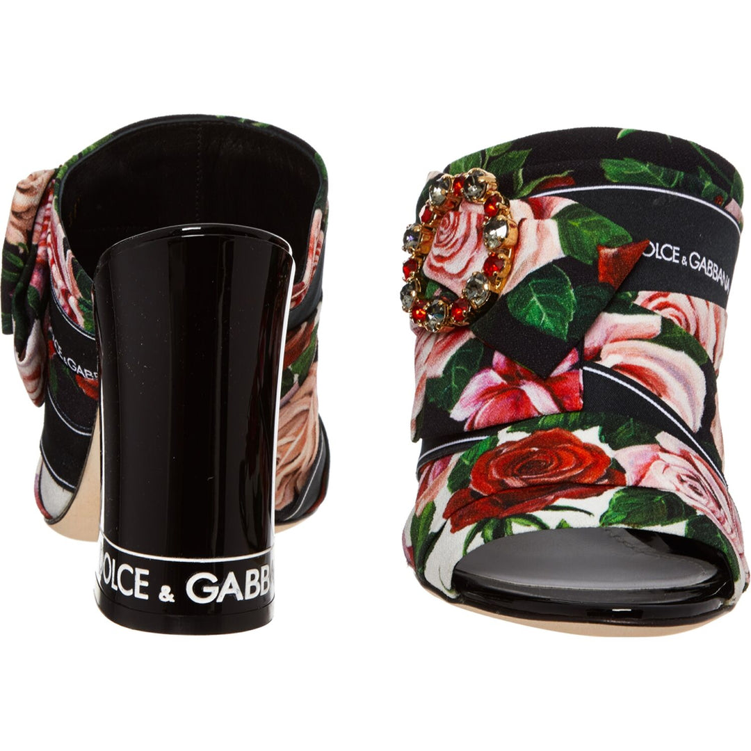 DOLCE & GABBANA  Black Floral Heeled Sandals Veronique Luxury Collections