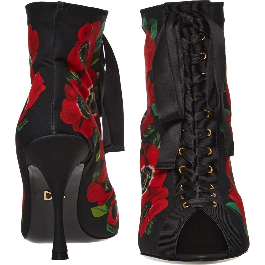 DOLCE & GABBANA  Black Floral Patterned Heels Veronique Luxury Collections