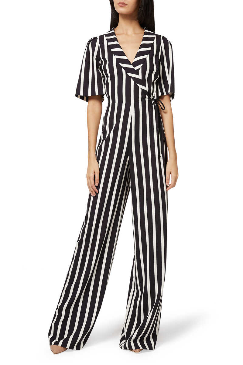 ALICE & OLIVIA  Black & White Striped Jumpsuit Veronique Luxury Collections