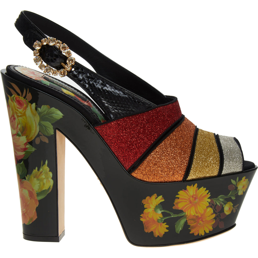 DOLCE & GABBANA  Multicoloured Floral Glitter Heels Veronique Luxury Collections