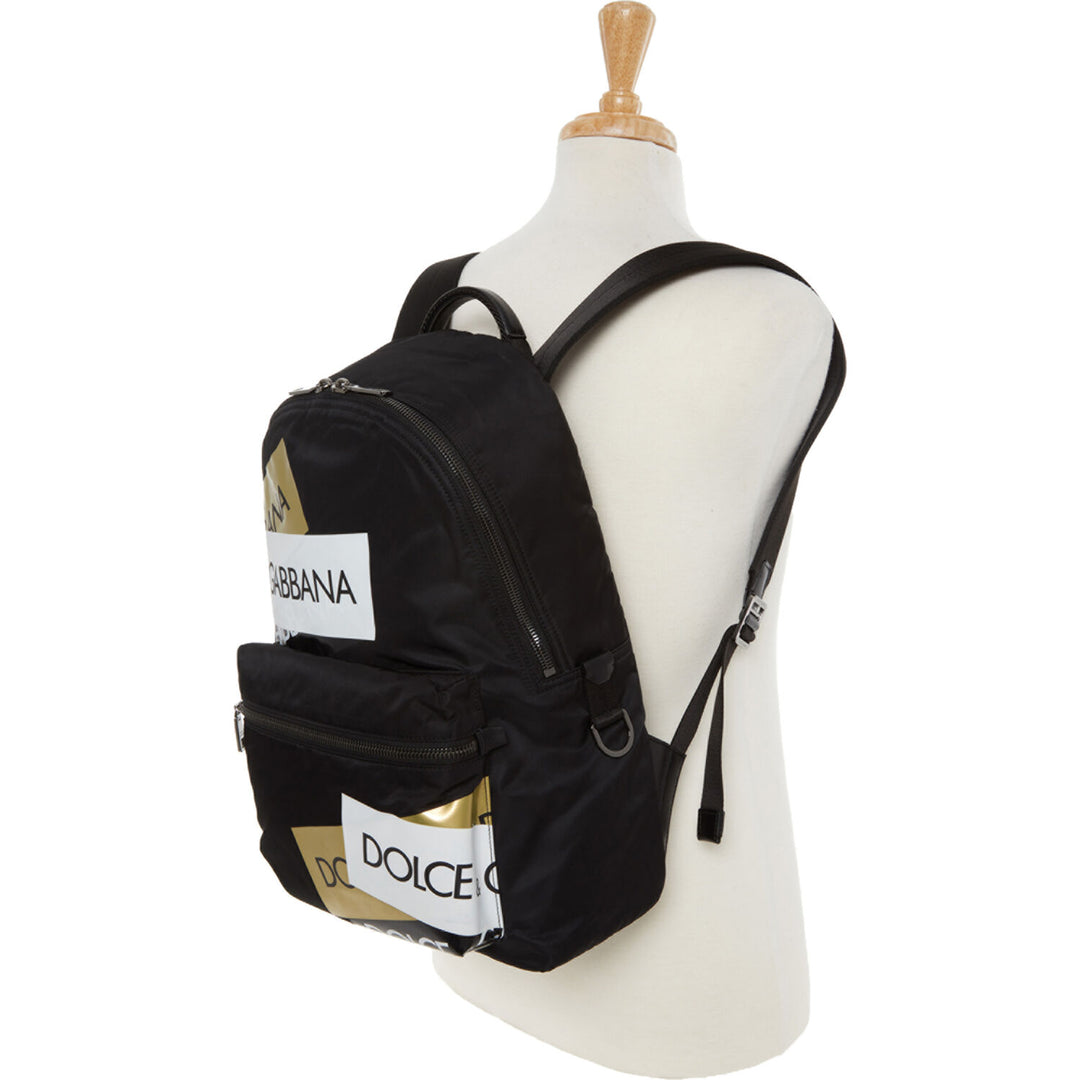 DOLCE & GABBANA  Black, White & Gold Branded Backpack Veronique Luxury Collections