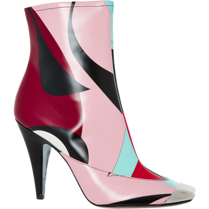 EMILIO PUCCI  Pink Patterned Leather Heeled Ankle Boots Veronique Luxury Collections