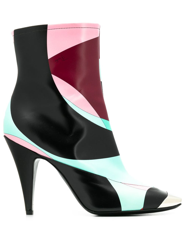 EMILIO PUCCI  Pink Patterned Leather Heeled Ankle Boots Veronique Luxury Collections