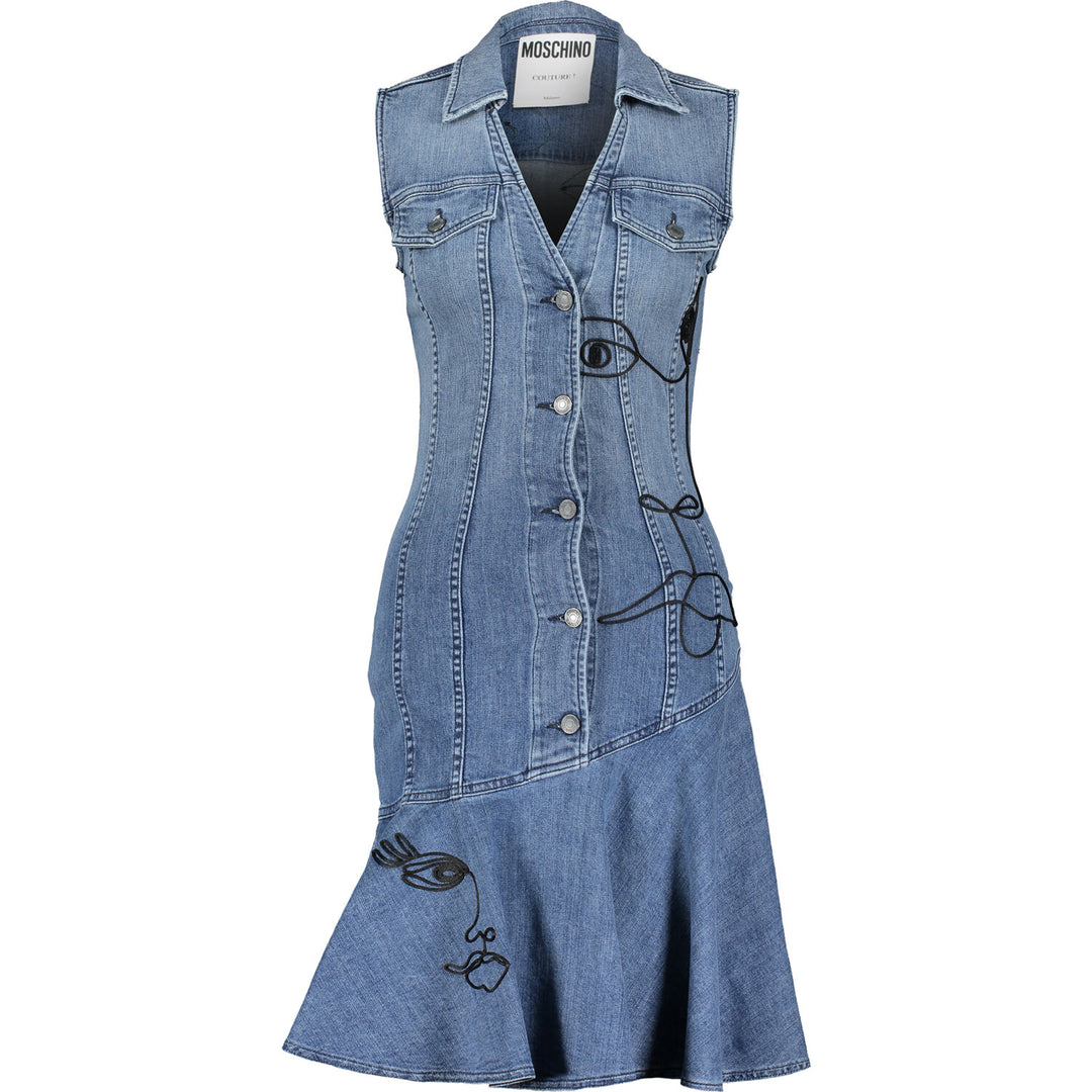 MOSCHINO Blue Denim Face Stitch Dress