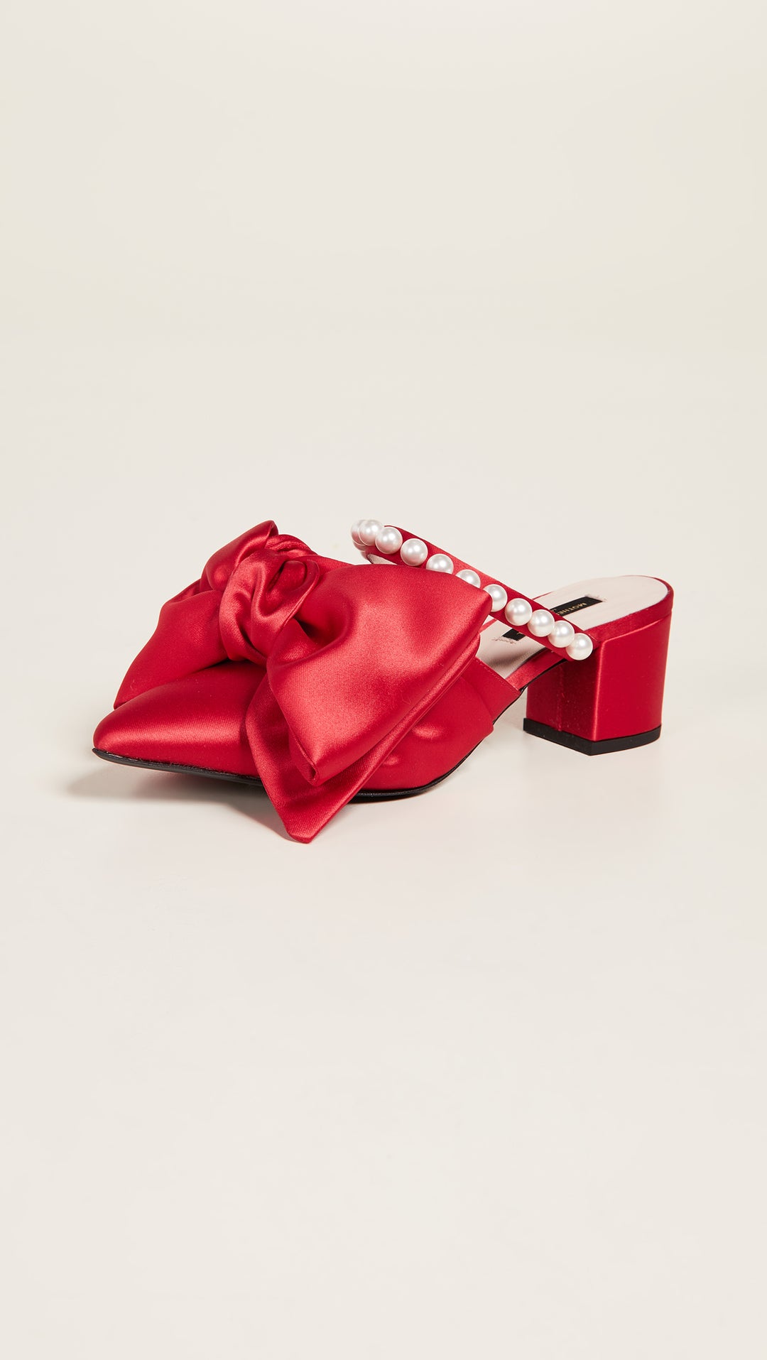 MOTHER OF PEARL  Women's Red Ivy Mules Ruby Bow Wedge Heels Veronique Luxury Collections