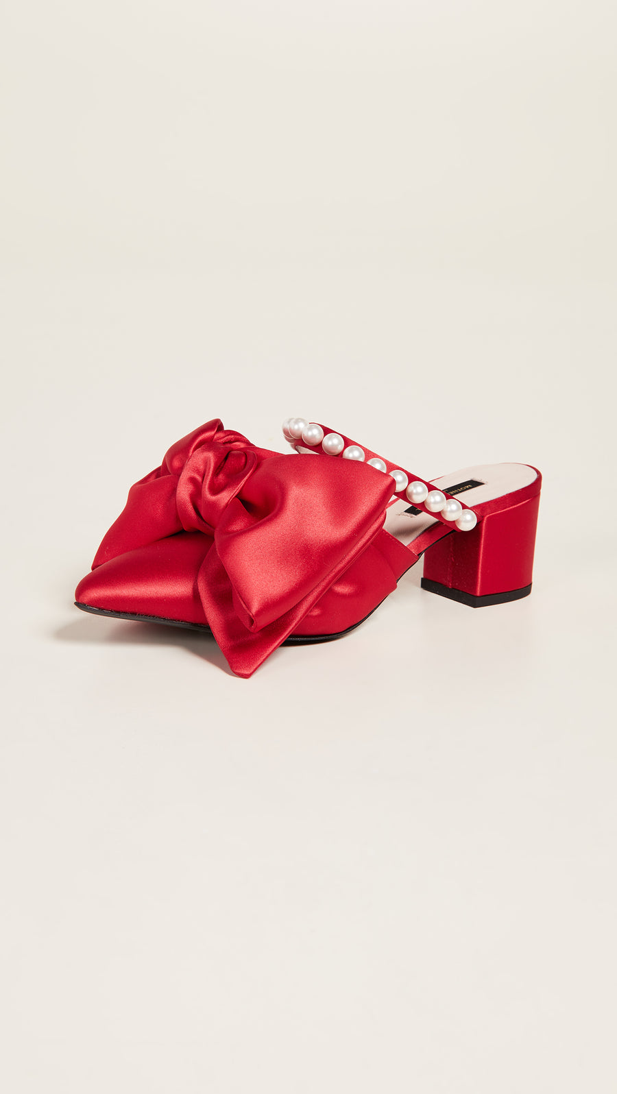 MOTHER OF PEARL  Women's Red Ivy Mules Ruby Bow Wedge Heels Veronique Luxury Collections