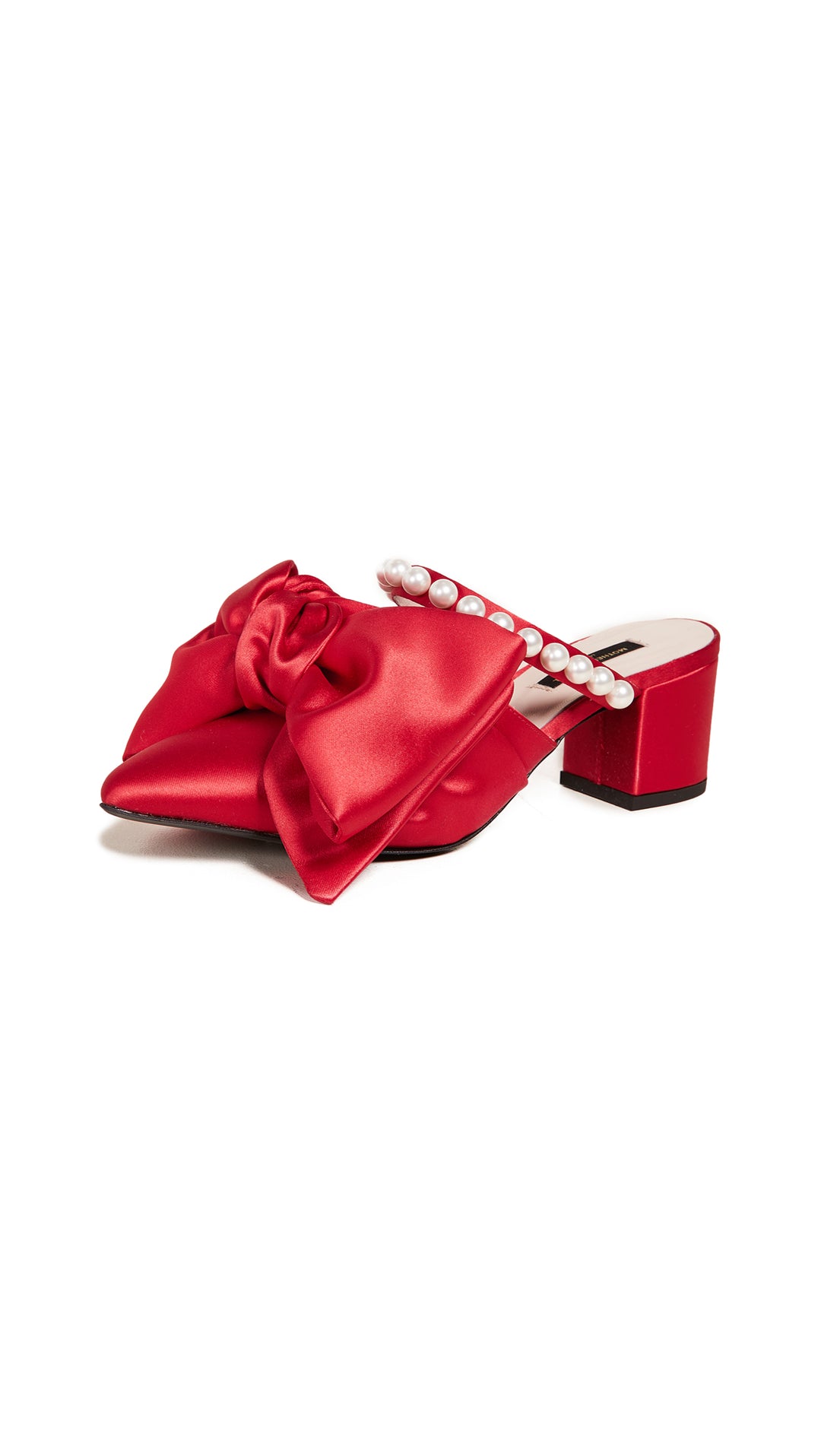 MOTHER OF PEARL  Women's Red Ivy Mules Ruby Bow Wedge Heels Veronique Luxury Collections