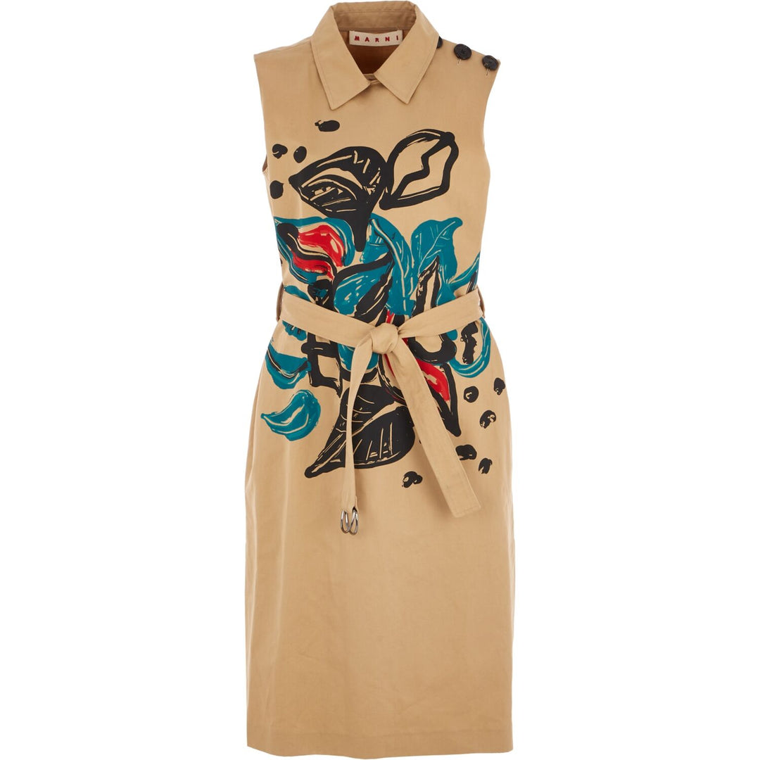 MARNI  Brown Abstract Midi Dress Veronique Luxury Collections