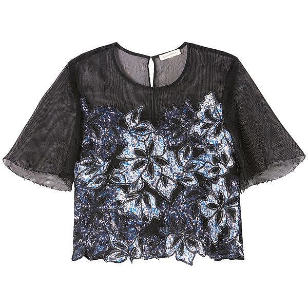 Rebecca Taylor Short-Sleeve Embroidered Mesh Top Veronique Luxury Collections